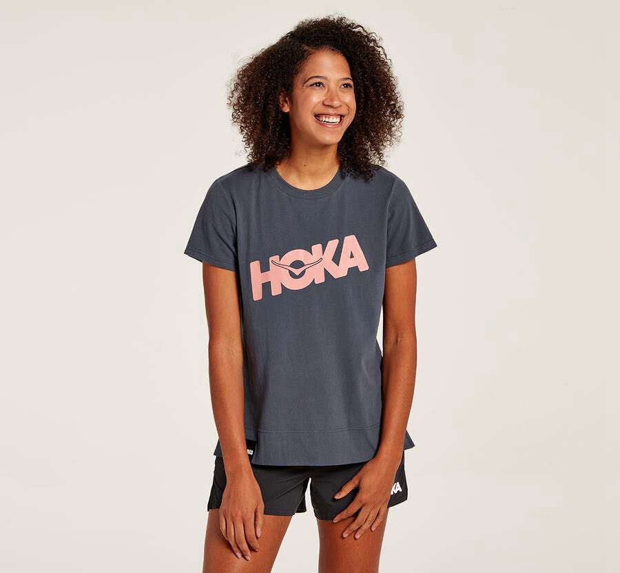 Hoka One One Tシャツ レディース 青 - ブランド - MB1265849